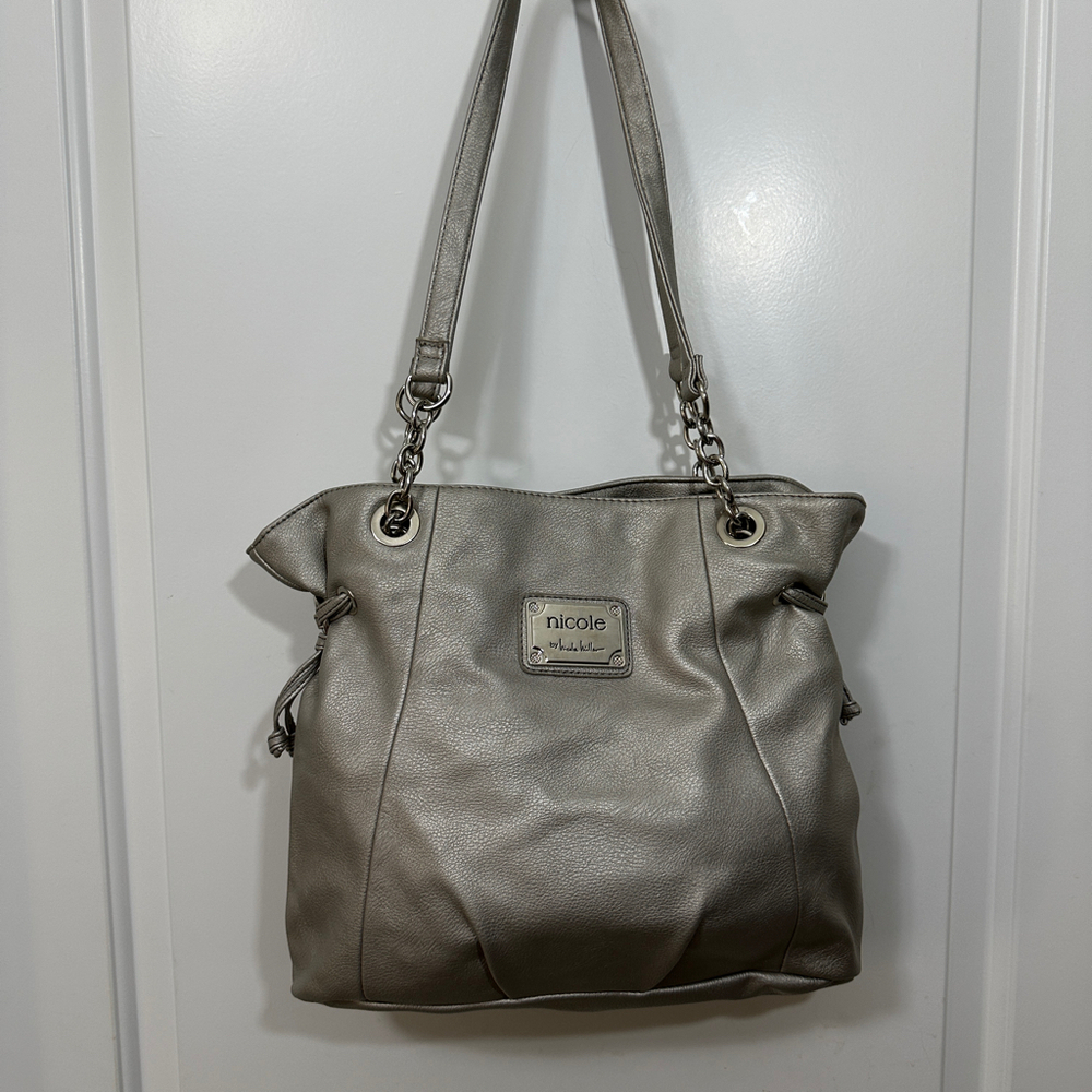 Nicole by Nicole Miller Metallic Silver  Shoulder Bag EUC